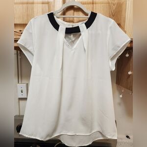 Creation White and Black Sheer Top Blouse Sz 8 NWOT